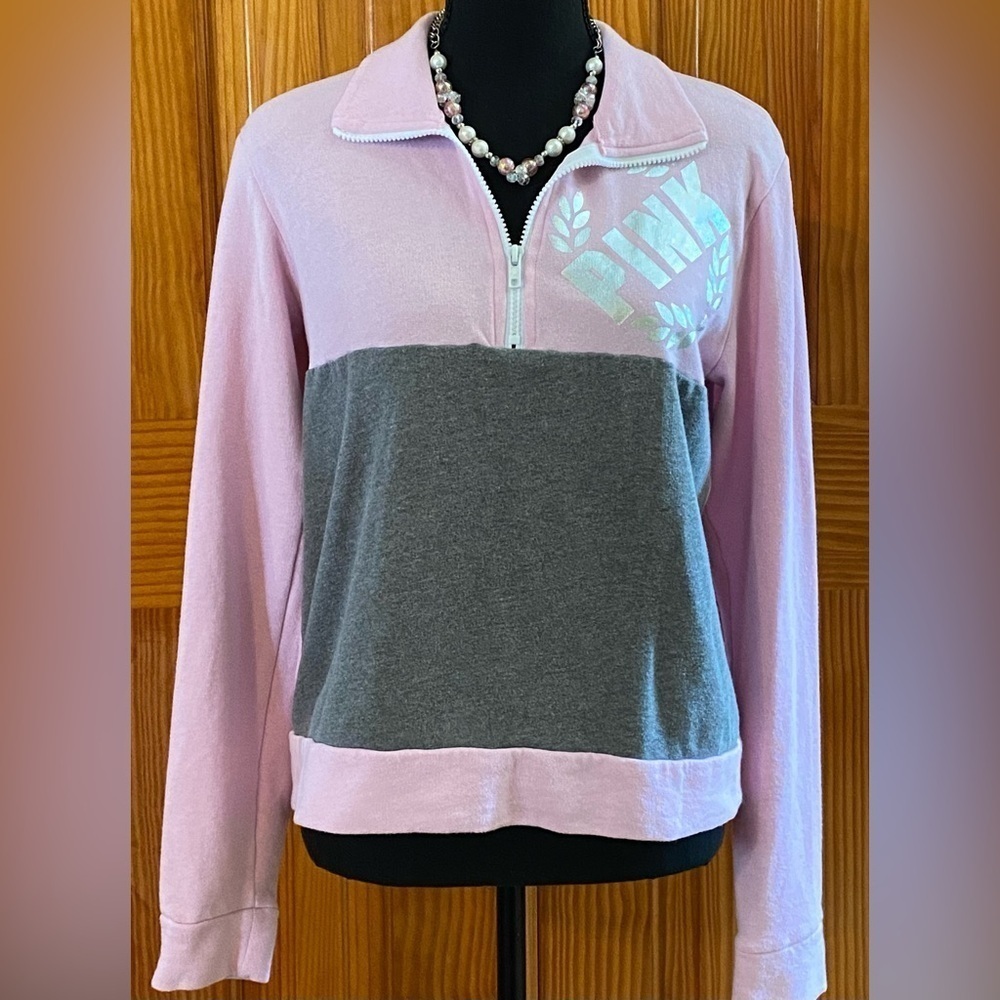 Victoria's Secret PINK Sweatshirt Zip Front Pink/Gray Size Small